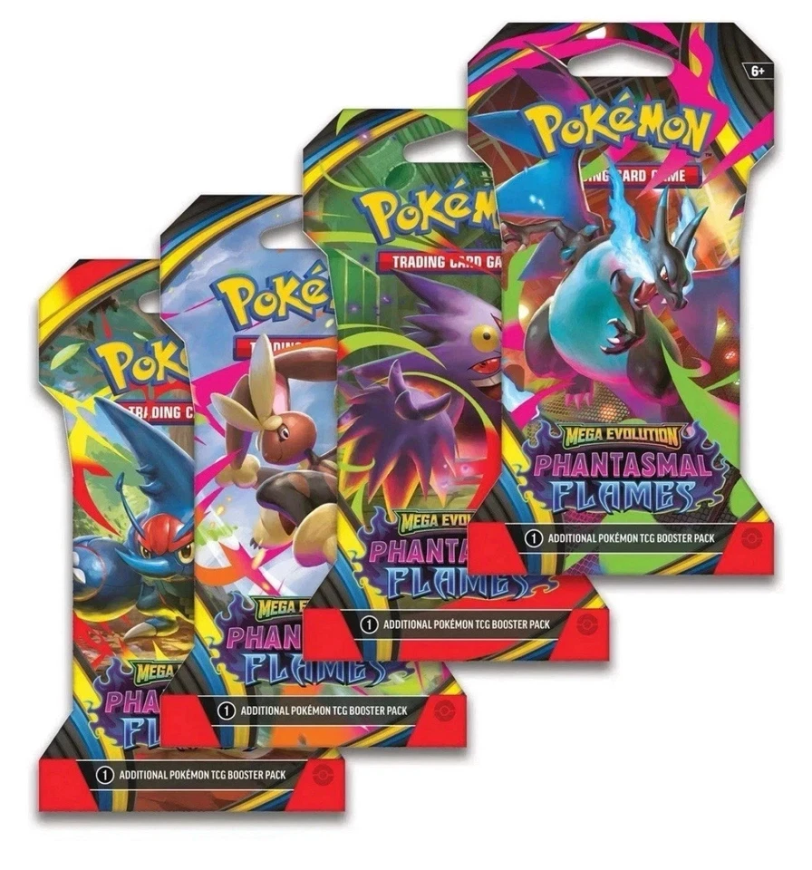 Pokemon Mega Evolution Phantasmal Flames 4x Sleeved Booster Pack Art Set - Image 1 of 1