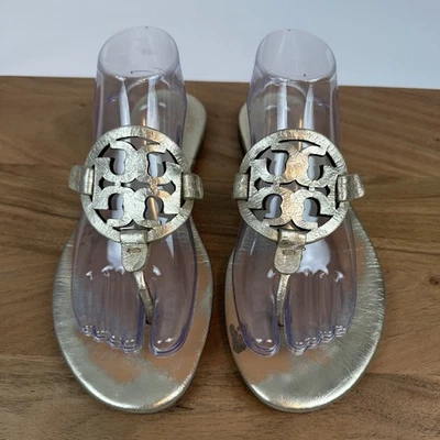 Sandalias chanclas Tory Burch Miller de cuero plateado metálico talla 9 para mujer Foto 1 de 4