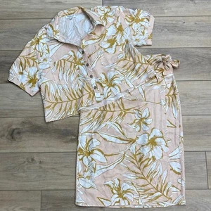 Rachel Zoe Tropical Shirt Skirt Set Linen Pastel Pink Beach Vacation Tropical - Picture 1 of 16