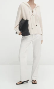NWT MASSIMO DUTTI Women's 100% Cotton Knit Hooded Pullover Cream Size S 5607/511 - Picture 1 of 11