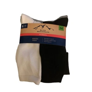 NWT Blue Mountain Socks 6 pack Basic crew BLACK WHITE GRAY Women's size M 5- 10 - Picture 1 of 3