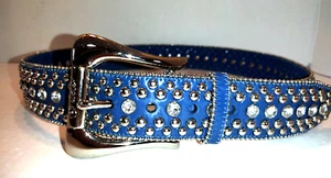 Guess Belt Ladies Blue Studded & Rhinestones Sz M  (36" max). 1 5/8" Wide. New - Picture 1 of 5