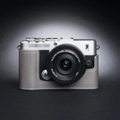 Real Cowhide Camera Half Body Case Cover Bag Bottom Opening Fit For Olympus E-P7 - Image 1 of 4