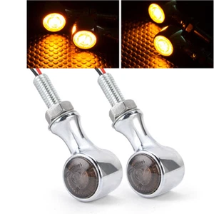 2x Chrome Motorcycle LED Turn Signal Light Amber Blinker Universal M8 / 8 mm - Imagen 1 de 13