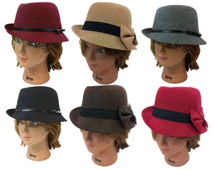 DAMEN FEDORA TRILBY WOLLE FEDORA BUCKET DAMEN KLEID PARTY HUT KAPPE  - Bild 1 von 9