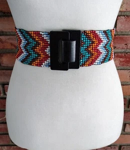 Nocona Beaded Stretch Belt Ladies Southwest White Red Orange Brown Blue S/M New - Picture 1 of 9