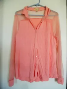 PRINCES BY VERA WANG SHEER LONG SLEEVE CORAL LACE SLEEVE BACK SHIRT TOP SZ XL - Picture 1 of 4