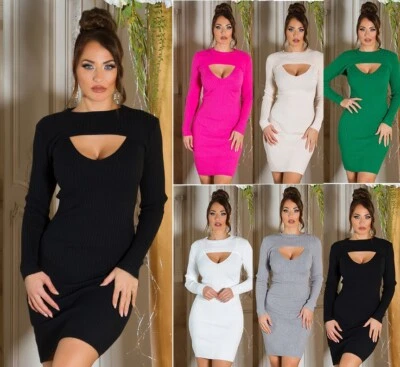 Koucla Strickkleid Damen Business Minikleid 2in1-Effekt Cut Outs Milax-Fashion