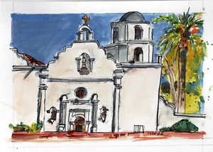 Arte original Mission San Luis Rey, Oceanside San Diego - Imagen 1 de 8