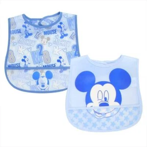 Disney Mickey Mouse 2 Pack Blue Frosted Crumb Catcher Bibs - Picture 1 of 1