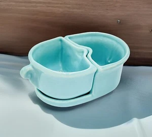 Vintage Camark USA Pottery 830 Blue Turquoise Mini Nesting Creamer Sugar Set MCM - Picture 1 of 17