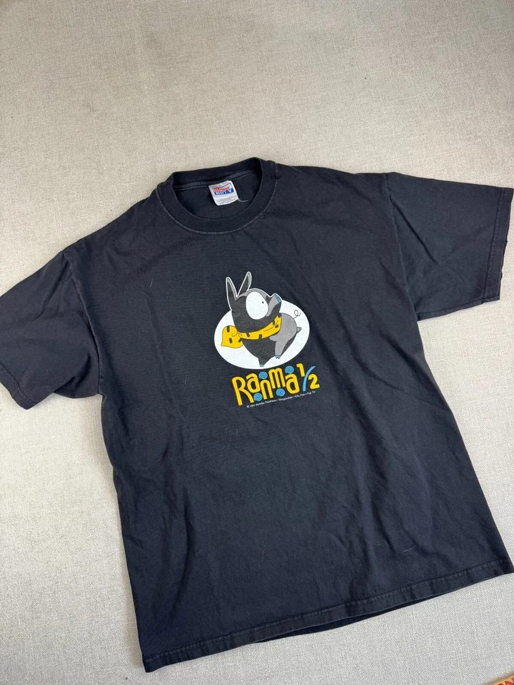 Винтажная футболка Ranma размер 1/2 большая черная 90-е манга аниме искусство Румико Такахаси - Изображение 1 из 4