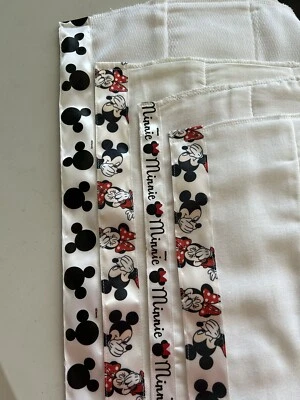 4 pañales de tela con bordes personalizados con cinta de Minnie y Mickey Mouse NUEVO Gerber orgánico Foto 1 de 4