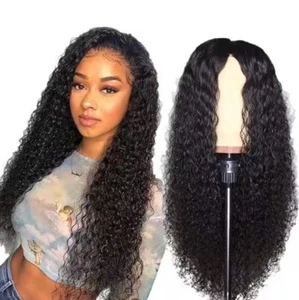 Front Lace As Human Hair Medium Part Curly Black Wig for Women Synthetic Hair - Picture 1 of 12