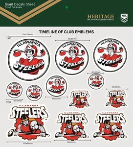 620560 ILLAWARRA STEEERS NRL HERITAGE TIMELINE CLUB EMBLEMS DECALS STICKER SHEET - Bild 1 von 1