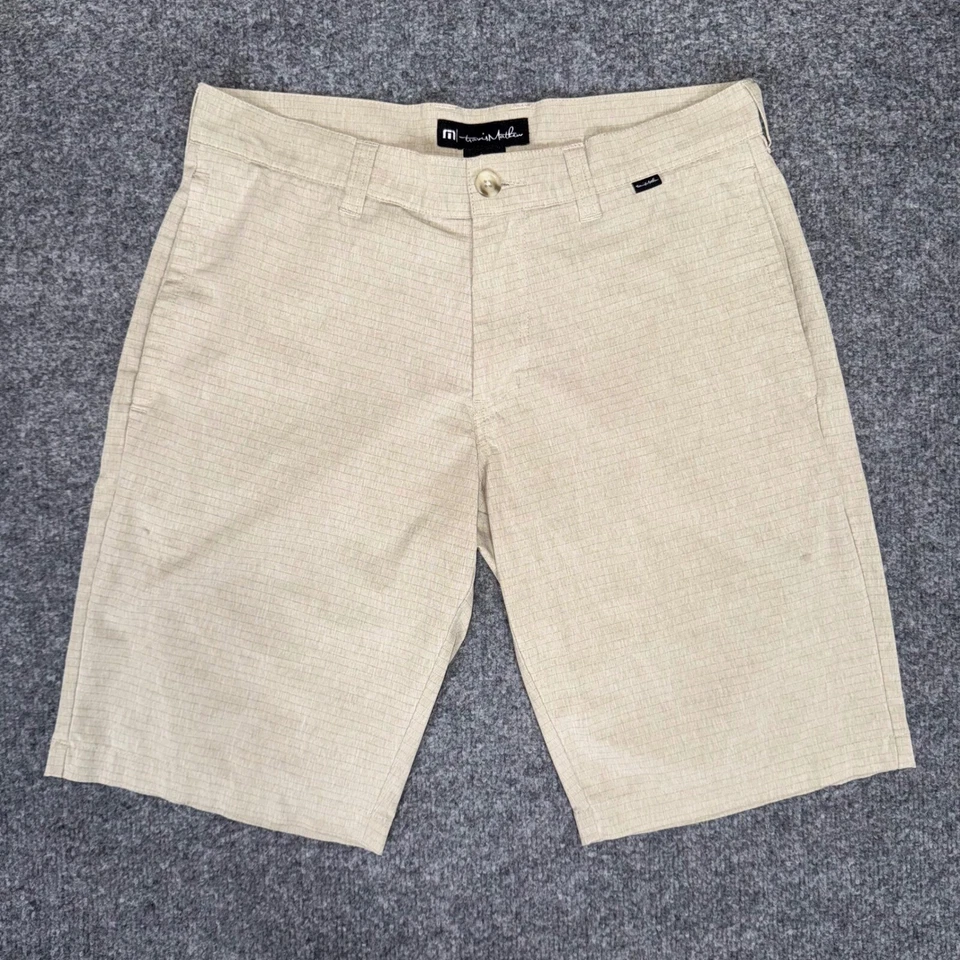 Pantalones Cortos de Golf Travis Mathew Para Hombre 32 Beige Frente Plano Informal Rendimiento Elastizados Foto 1 de 4