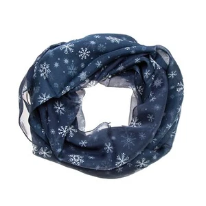 Seidenschal Loopschal dunkelblau Schneeflocken 180x62 cm 100% Seide - Bild 1 von 1