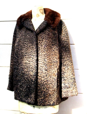 Chaqueta de visón de piel de cordero persa rizada marrón vintage 1940 H Fleischman Buffalo Foto 1 de 4