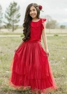 Joyfolie Girl's Red Flutter Sleeve Top 14 Ada Maxi Skirt 12 NEW Christmas Dance - Picture 1 of 16