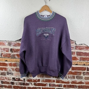 Vintage Chevrolet Sweatshirt Mens XL Jerzees Purple Crewneck Embroidered USA 90s - Picture 1 of 6