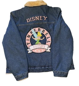 Disney Tinkerbell Denim Jacket Feisty Fairy Sherpa Lined Women XL Vtg Y2K - Picture 1 of 21