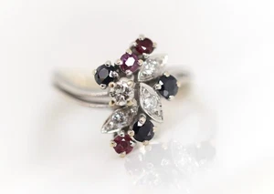 Weißgold Cocktail Blüten-Ring Brillanten 0,24ct Rubine Saphire 14kt – 585 Gr. 54 - Bild 1 von 10