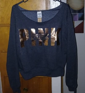 NWT PINK Victoria’s Secret Everyday Off The Shoulder Sweatshirt Shine Logo Large - Picture 1 of 4