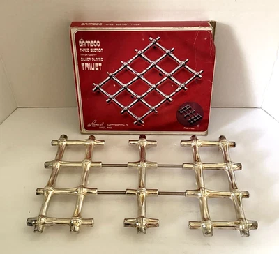 Caja de 3 secciones vintage plateada EXPANDIBLE BAMBÚ TRIVET Leonard Italia MCM. Foto 1 de 4