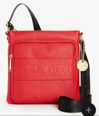 Steve Madden-Red Pebble-Leather Zipper Sling/Crossbody Bag NWT - Image 1 of 4