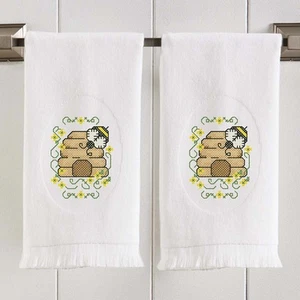 Herrschners® Buzzing Bees Terry Towel Pair Stamped Cross-Stitch - Picture 1 of 1