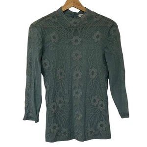 Sundance Embroidered Sheer High Neck Mint Blouse Women’s Size XS Floral - Picture 1 of 6