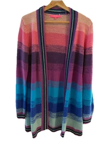 Lilly Pulitzer Aubrienna Cardigan Sweater Medium Ombré Sunset Pink Blue Colorful - Picture 1 of 6