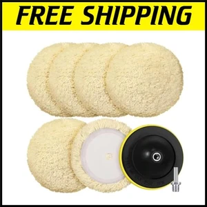 6 Piece Wool Buffing Kit - 8 Inch Hook Loop Pads for Wood & Glass Finishing - Picture 1 of 9