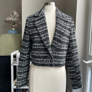 Size M Bagatelle Collection Wool Blend Black And White Striped, Cropped Jacket - Picture 1 of 10