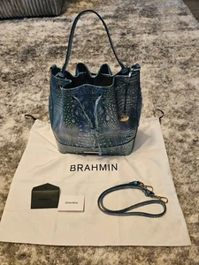 Brahmin Iridescent Croc-Embossed Leather Bucket Bag + Strap + Dust Bag – EUC - Picture 1 of 4