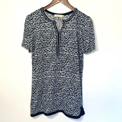 Tory Burch Lino Cuentas Ribete Manga Corta Top Dividido Cuello en V Costero Preppy Mediano Foto 1 de 4