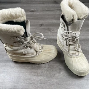 Botas de colección Sorel Manitou para mujer talla 7 blancas invierno forradas en lana ribete de piel sintética - Imagen 1 de 24