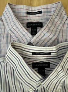 Land’s End Lot of 2 Men Size 18.5-34 Shirt Traditional Supima Non Iron Pinpoint  - Picture 1 of 5