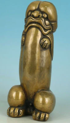 Bronze Action man guard Foo Dog Lion Carved Penis God Collect Statue Figure  - Image 1 of 4