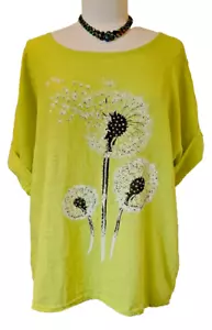 Top túnica Made In Italy verde lima lentejuelas florales ligeras talla UK 12-18 nuevo - Imagen 1 de 12