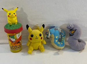 Lot 1998 Pokemon Hasbro Beanie Plush Pikachu Gyarados Arbok + Cup 1999 Nintendo - Picture 1 of 20