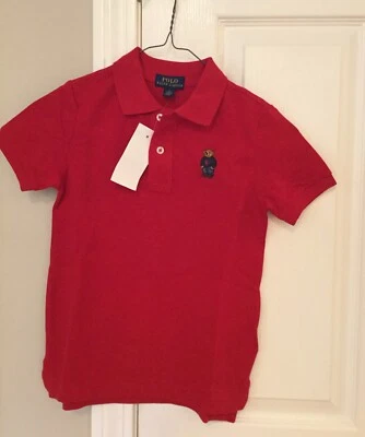 Polo Ralph Lauren Boys Embroidered Denim Polo Bear Mesh S/S Red Polo Shirt 5 NWT - Image 1 of 4
