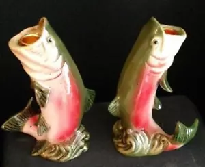 Par de candelabros Midwest Season Cannon Falls Rainbow Trucha Pez NOS Cerámica - Imagen 1 de 3