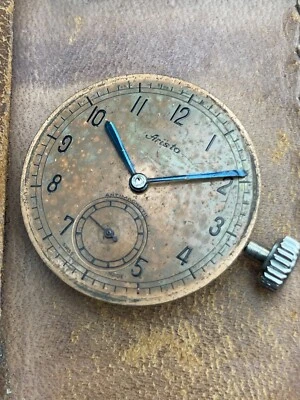 Mostrador e ponteiros vintage com movimento Aristo. Ferido manualmente. Funcionando! - Imagem 1 de 4