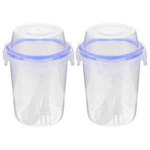 2pcs Double Layer Breakfast Plastic Oatmeal Container Yogurt Cups - Picture 1 of 12