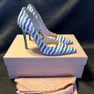 Miu Miu Striped D'Orsay Leather Pumps White w/Navy Blue & Green W Sz EU 36, US 6 - Picture 1 of 6