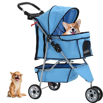 New Blue Pet Stroller Cat Dog Cage 3 Wheels Stroller Travel Folding Carrier - Image 1 of 4