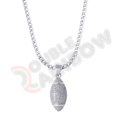 Collar colgante de circonita cúbica de acero inoxidable deportivo fútbol hip-hop cadena cubana de 6 mm*P159 Foto 1 de 4