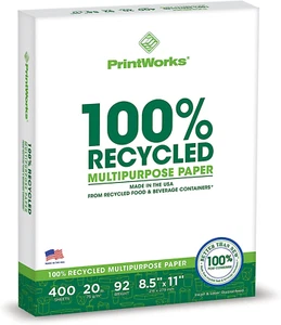 Printworks 100 Percent Recycled Multipurpose Paper, 20 Pound, 92 Bright, 8.5 x 1 - Picture 1 of 5