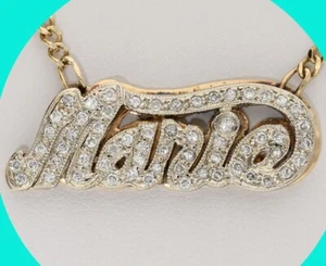 Diamond Marie Shadow Nameplate Necklace .50CT Multi Tone Gold 18" Long - Picture 1 of 8